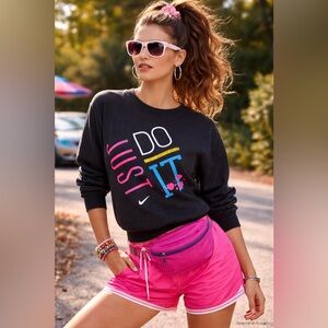 NIKE JUST DO IT Sweatshirt VINTAGE Women’s XS Black Day Glow Logo